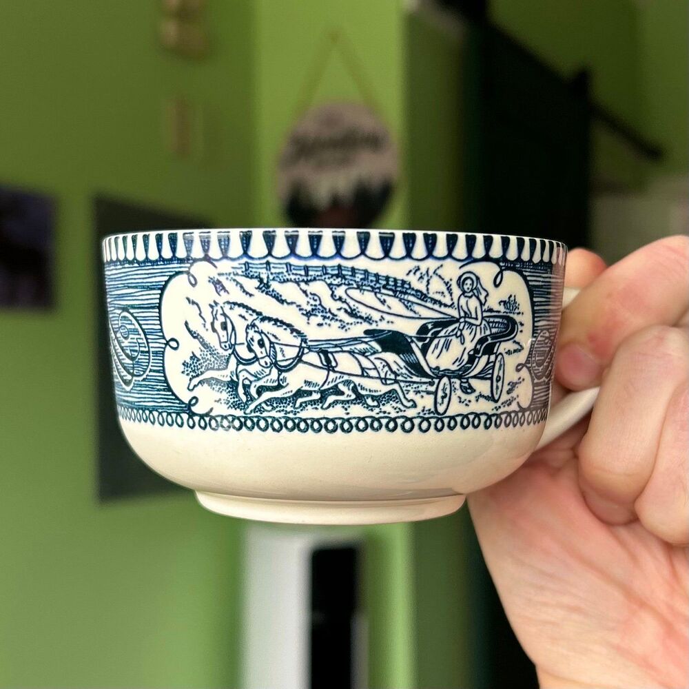 Colonial Stagecoach + Wheat Gathering Blue Pattern Cup + Saucer - Picture 7 of 11